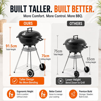 House of Home Tall Kettle Charcoal BBQ – 75cm Cooking Height – product image 3