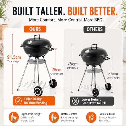 House of Home Tall Kettle Charcoal BBQ – 75cm Cooking Height – product image 4