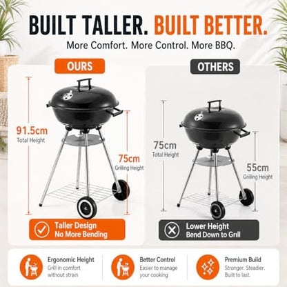 House of Home Tall Kettle Charcoal BBQ – 75cm Cooking Height – product image 4