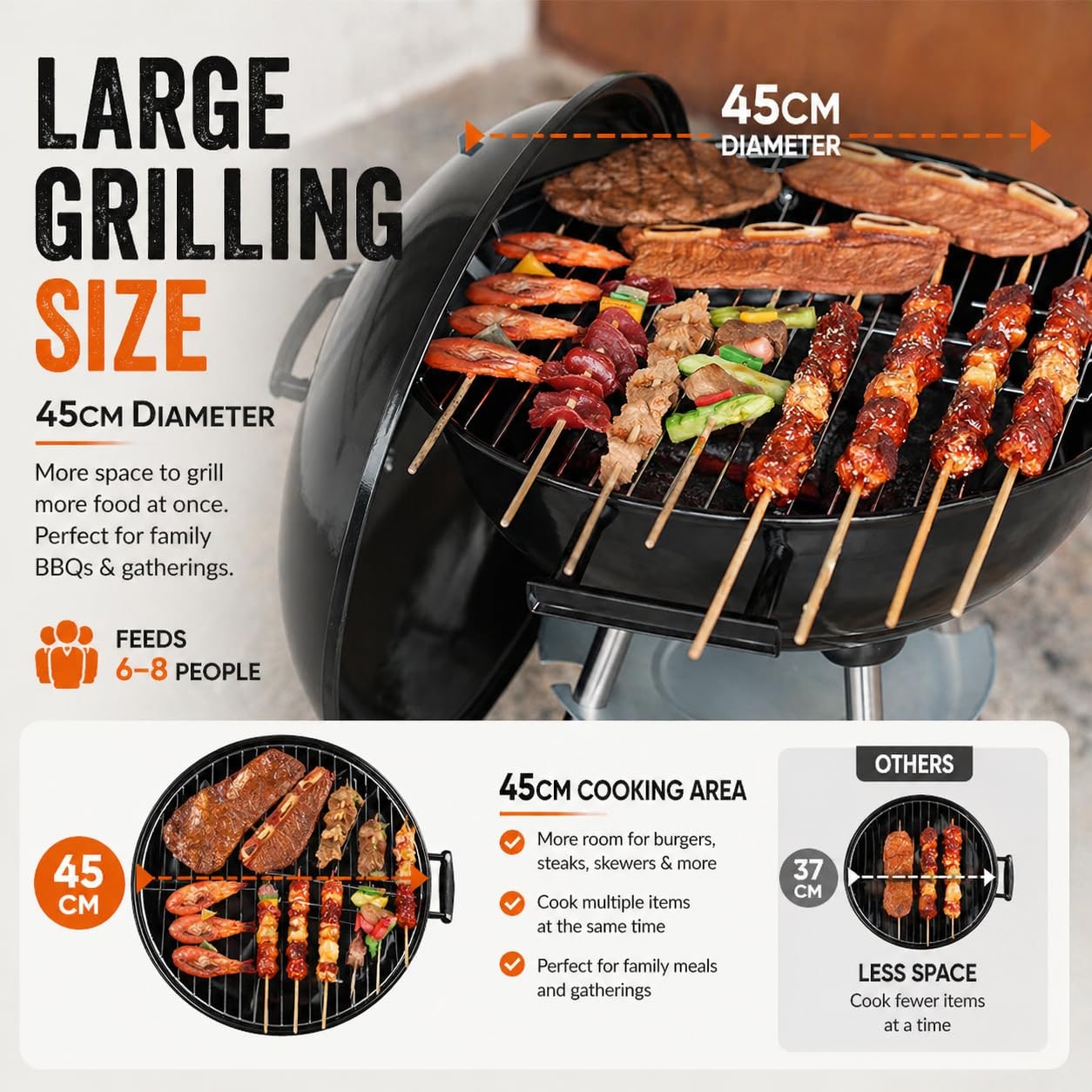 House of Home Tall Kettle Charcoal BBQ – 75cm Cooking Height – product image 5