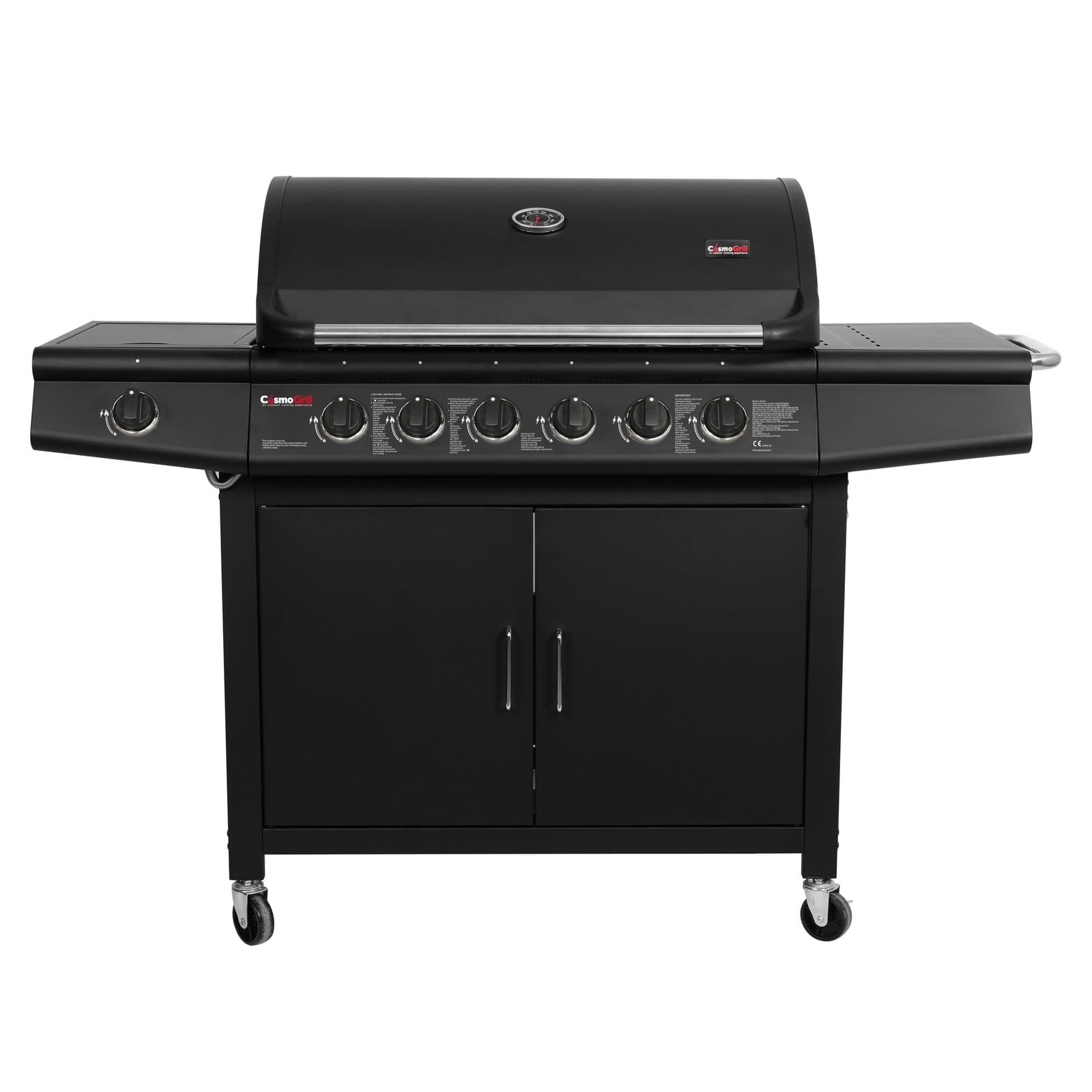 CosmoGrill Pro Deluxe 6+1 Burner Gas BBQ – Black – product image 1