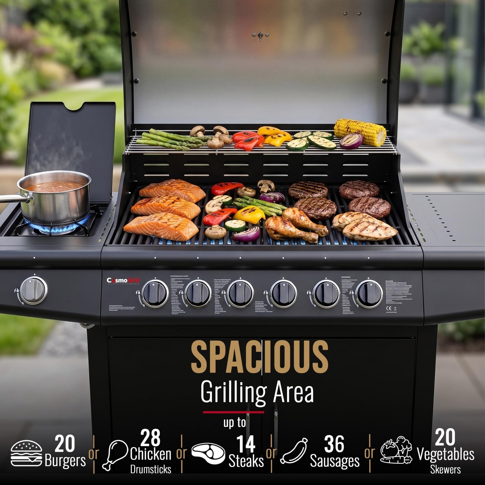 CosmoGrill Pro Deluxe 6+1 Burner Gas BBQ – Black – product image 3