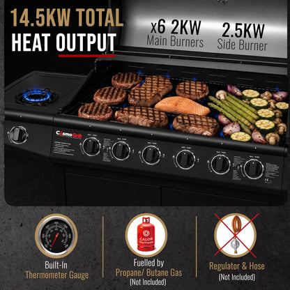 CosmoGrill Pro Deluxe 6+1 Burner Gas BBQ – Black – product image 7