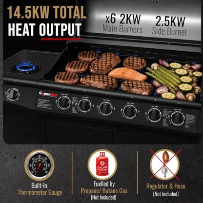 CosmoGrill Pro Deluxe 6+1 Burner Gas BBQ – Black – product image 8
