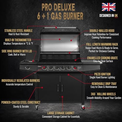 CosmoGrill Pro Deluxe 6+1 Burner Gas BBQ – Black – product image 12