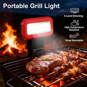 Red Plastic LED Grill Light with Strap Mount, 3 Brightness Levels, 2 x AA Batteries