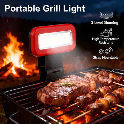 Red LED Grill Light with Strap Mount, 3 Brightness Levels, 2 x AA Battery Powered