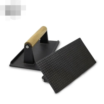Round Cast-Iron BBQ Steak Press with Wooden Handle, 17.4cm