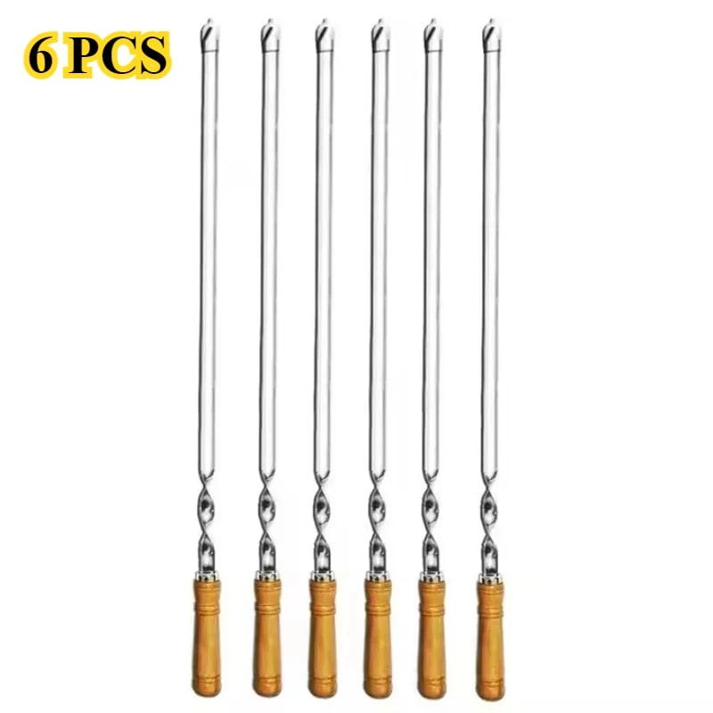 Stainless Steel BBQ Skewers, 6 Pack with Wooden Handles, 42cm or 55cm