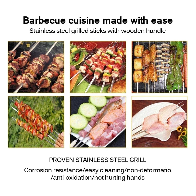 Stainless Steel BBQ Skewers with Wooden Handles, 6 Pack, 42cm or 55cm