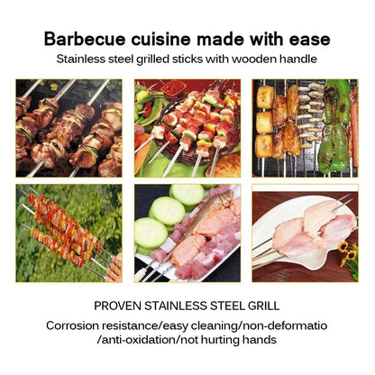Stainless Steel BBQ Skewers with Wooden Handles, 6 Pack, 42cm or 55cm