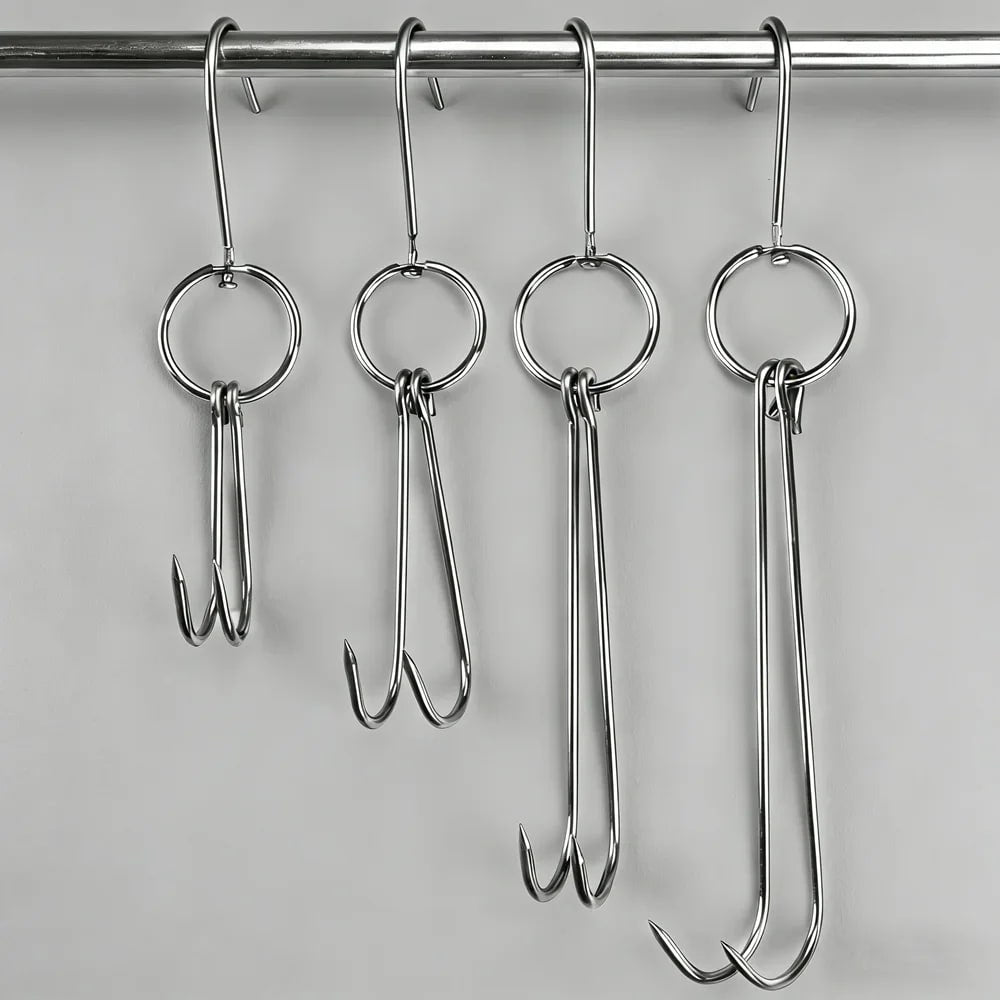 Stainless Steel Double Meat Hook for Poultry, Duck, Bacon and Smoking, 6 Sizes