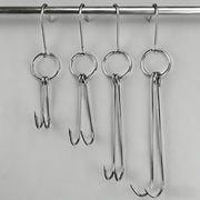Stainless Steel Double Meat Hook for Poultry, Duck, Bacon and Ham, 6 Sizes