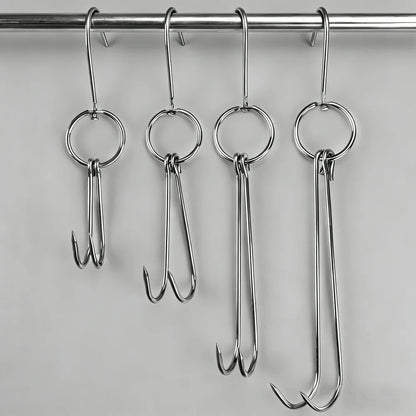 Stainless Steel Double Meat Hook for Poultry, Duck, Bacon and Smoking, 6 Sizes