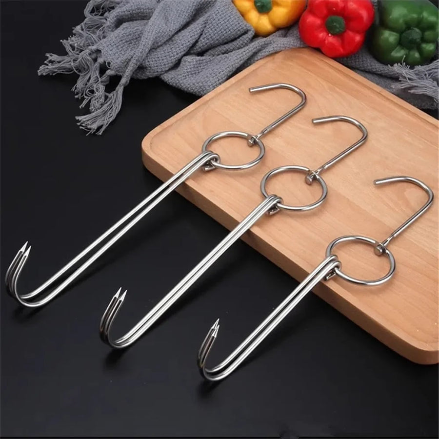 Stainless Steel Double Meat Hook for Poultry, Duck, Bacon and Ham, 6 Sizes