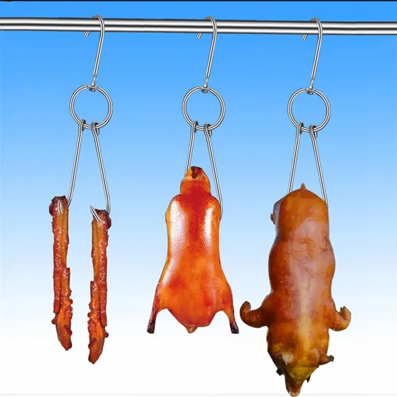 Stainless Steel Double Meat Hook for Poultry, Duck, Bacon and Ham, 6 Sizes