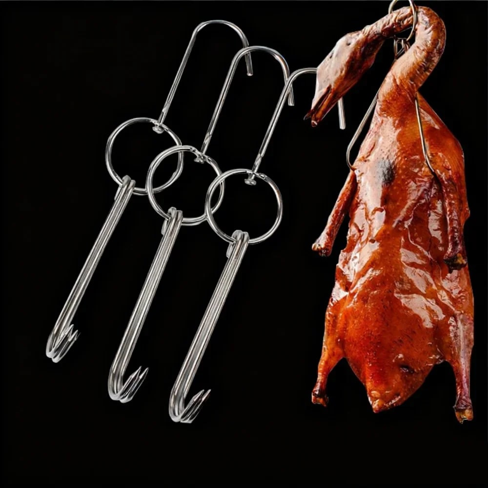 Stainless Steel Double Meat Hook for Poultry, Duck, Bacon and Ham, 6 Sizes
