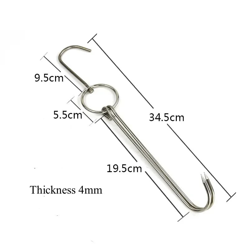 Stainless Steel Double Meat Hook for Poultry, Duck, Bacon and Smoking, 6 Sizes - 4x34.5