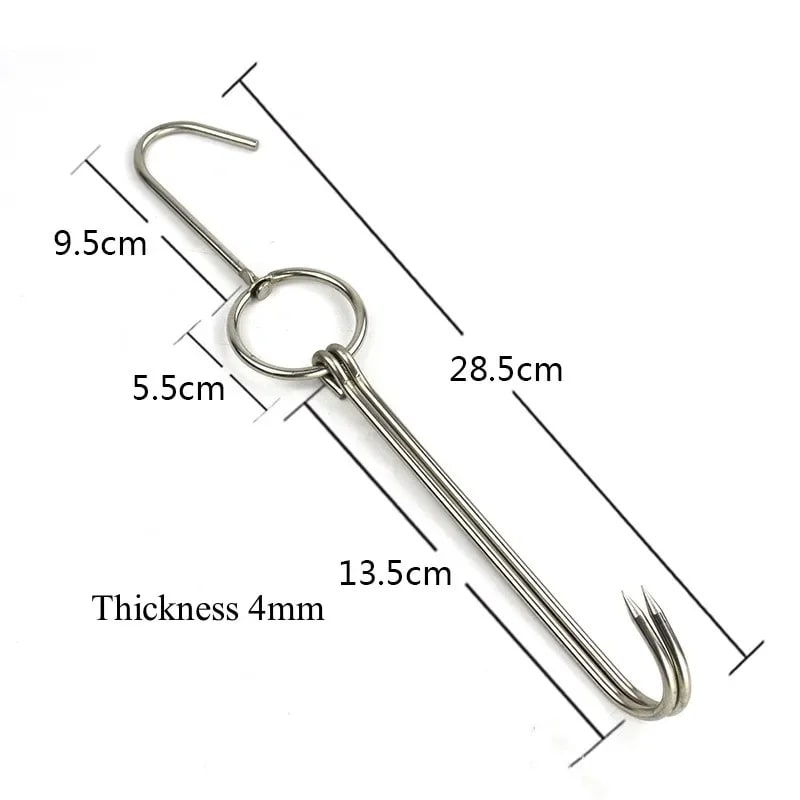 Stainless Steel Double Meat Hook for Poultry, Duck, Bacon and Smoking, 6 Sizes - 4x28.5
