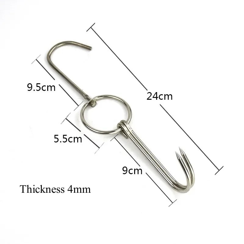 Stainless Steel Double Meat Hook for Poultry, Duck, Bacon and Smoking, 6 Sizes - 4x24