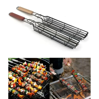Stainless Steel BBQ Grill Basket Set, 49cm, for Household Stoves and Outdoor Barbecues