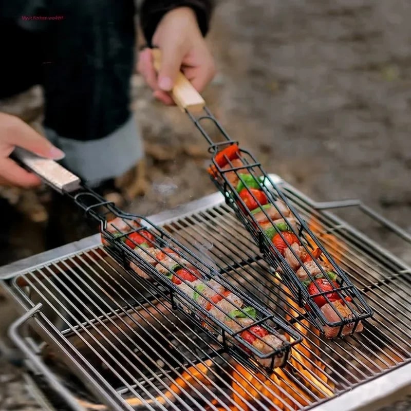 Stainless Steel BBQ Grill Basket Set, 49cm, for Household Stoves and Outdoor Barbecues