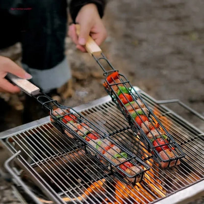 Stainless Steel BBQ Grill Basket Set, 49cm, for Household Stoves and Outdoor Barbecues
