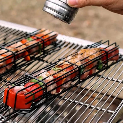 Stainless Steel BBQ Grill Basket Set, 49cm, for Household Stoves and Outdoor Barbecues