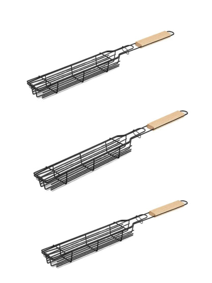 Stainless Steel BBQ Grill Basket Set, 49cm, for Household Stoves and Outdoor Barbecues - 3pcs white hand