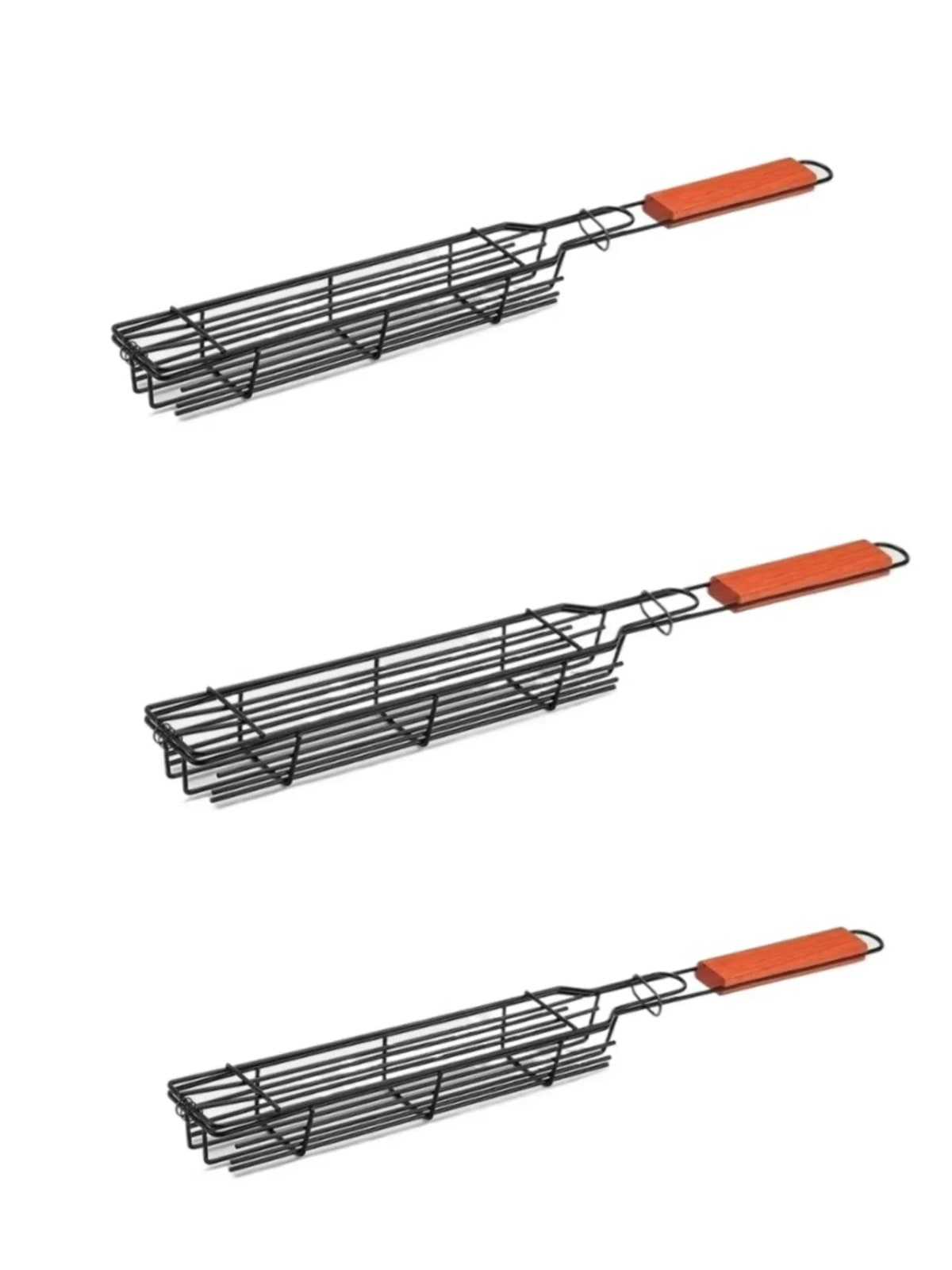 Stainless Steel BBQ Grill Basket Set, 49cm, for Household Stoves and Outdoor Barbecues - 3pcs red hand