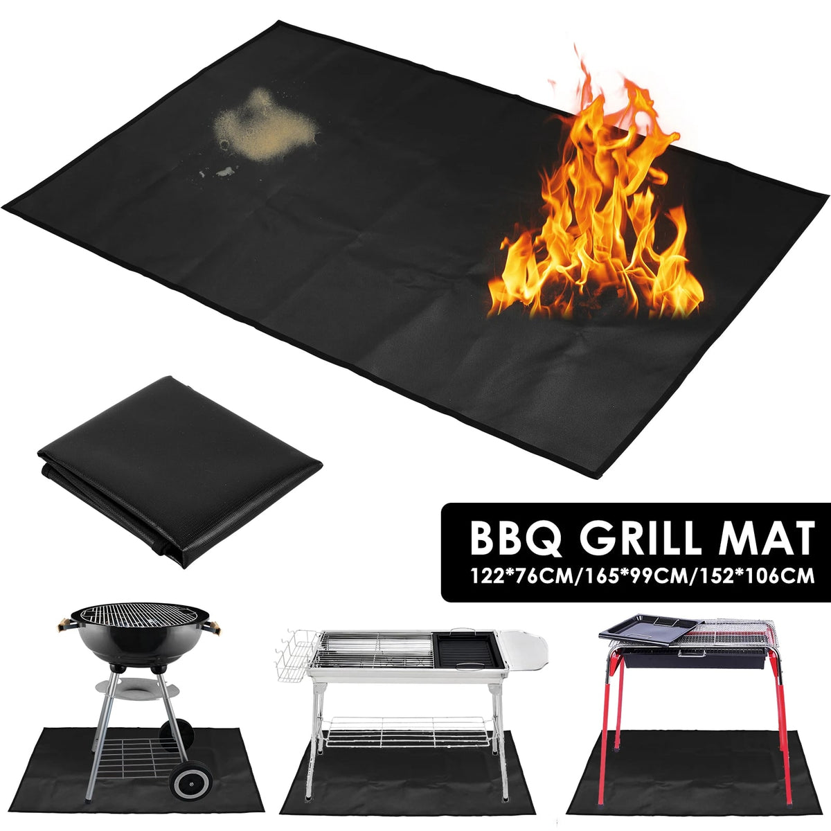BBQ Under Grill Mat, Fireproof Fibreglass Protective Floor Mat, 3 Sizes