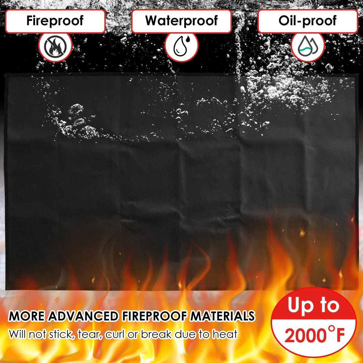 BBQ Under Grill Mat, Fireproof Fibreglass Protective Floor Mat, 3 Sizes