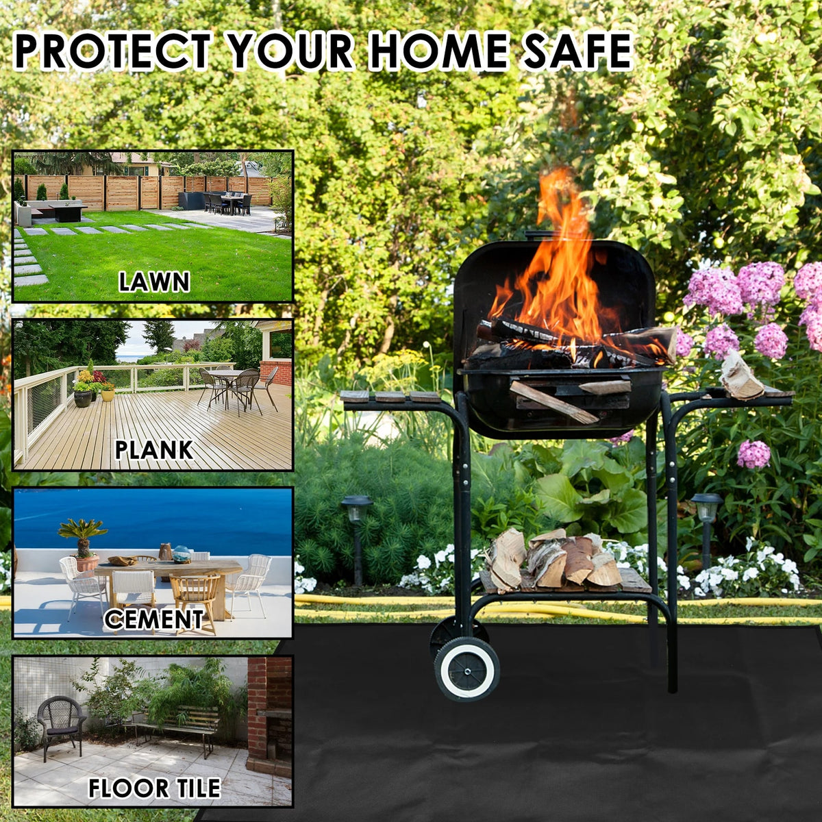 BBQ Under Grill Mat, Fireproof Fibreglass Protective Floor Mat, 3 Sizes