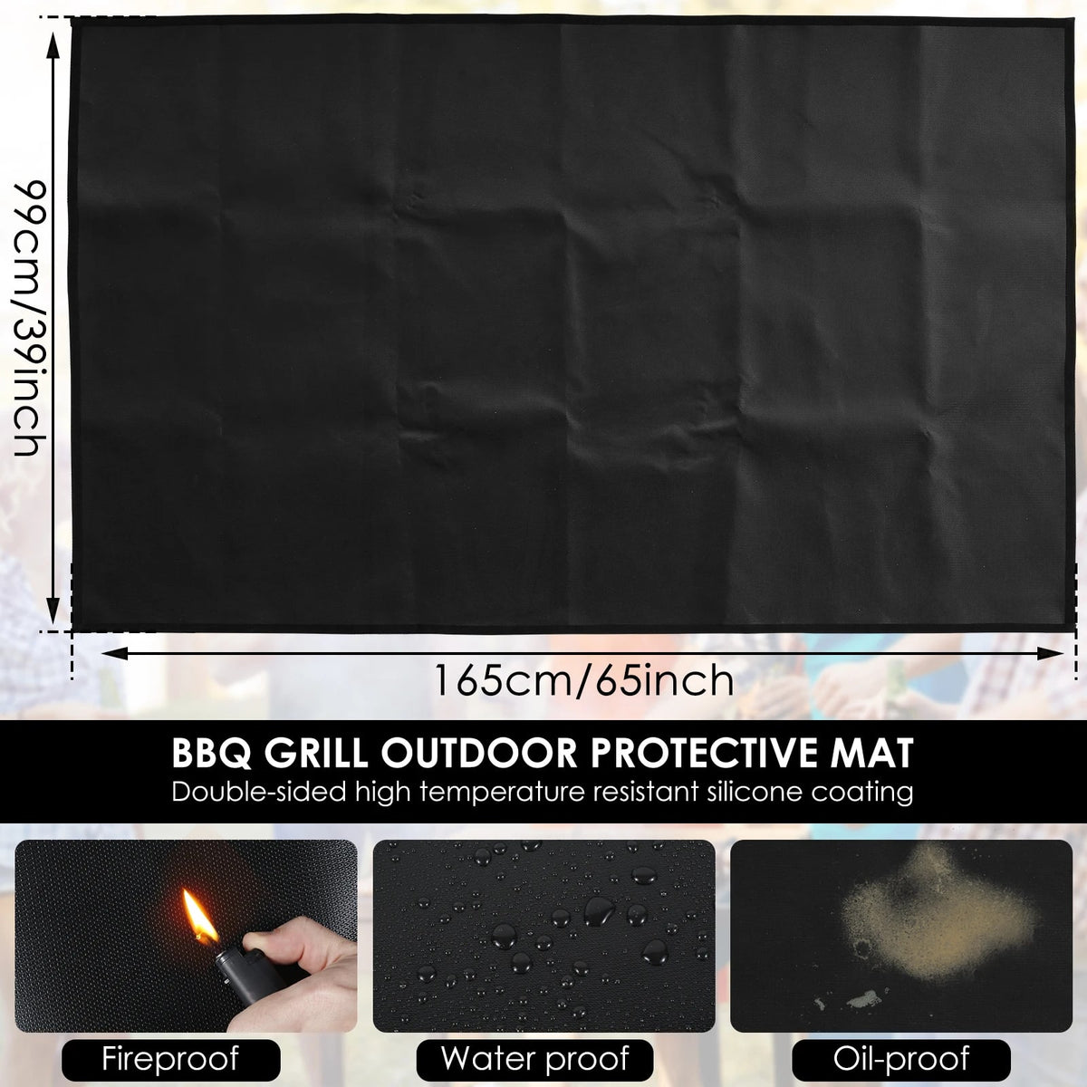 BBQ Under Grill Mat, Fireproof Fibreglass Protective Floor Mat, 3 Sizes - 165x99cm