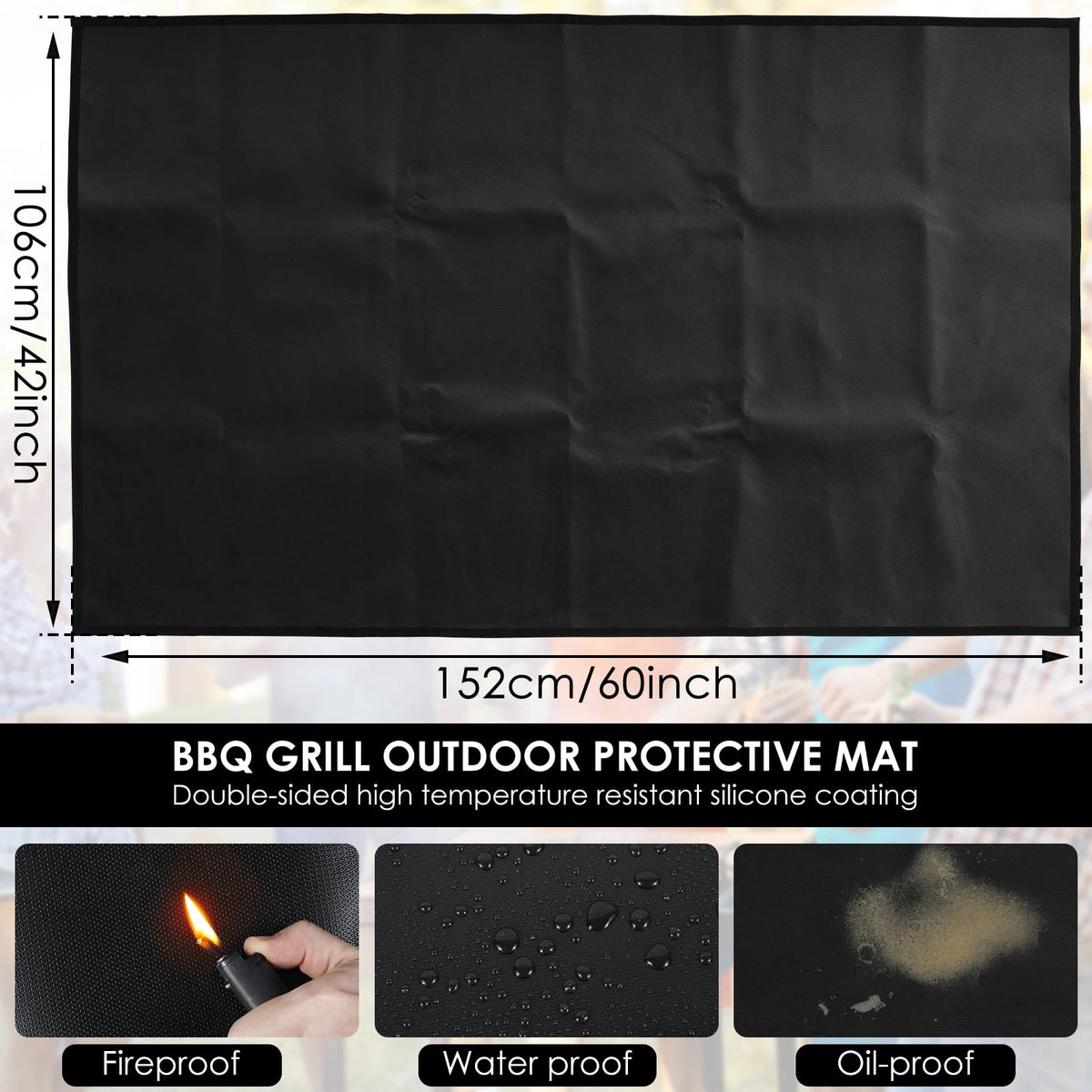 BBQ Under Grill Mat, Fireproof Fibreglass Protective Floor Mat, 3 Sizes - 152x106cm