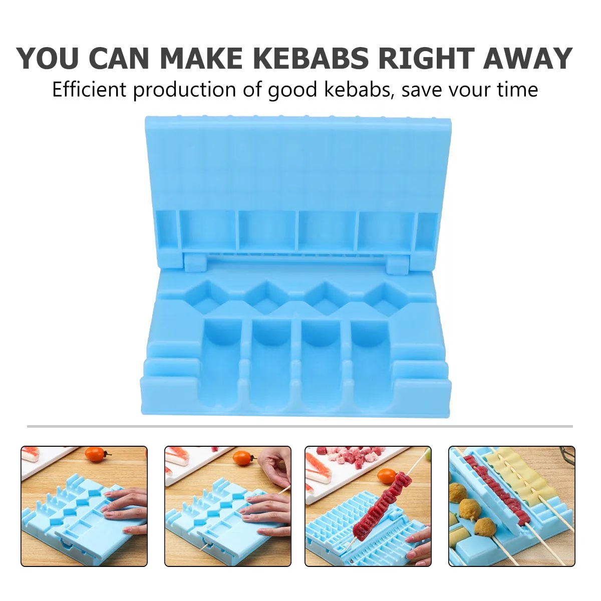 Blue PP Meat Skewer Maker, 17 x 15 cm BBQ Kebab Tool