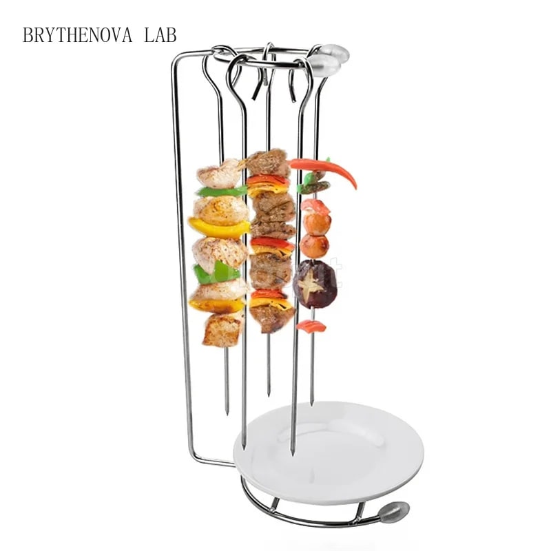 Metal Kebab Barbecue Rack with Skewer Stand and Serving Tray, B4131