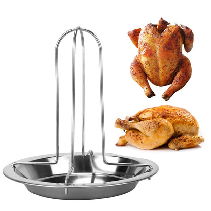 Stainless Steel Chicken Roasting Rack with 17 cm Plate for BBQ and Oven Cooking