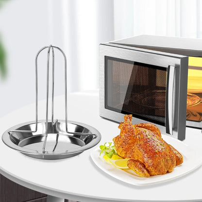 Stainless Steel Chicken Roasting Rack with 17 cm Plate for BBQ and Oven Cooking