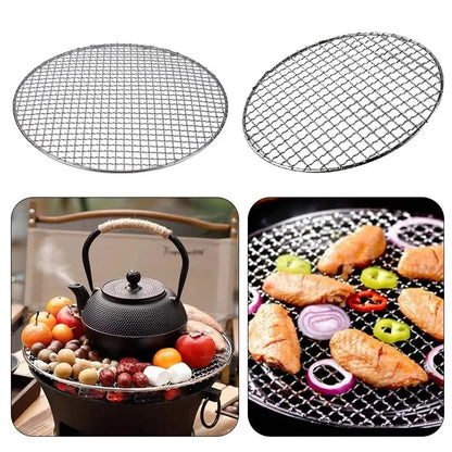 Round Stainless Steel Grill Rack, Reusable BBQ Cooking Mesh, 24-40cm
