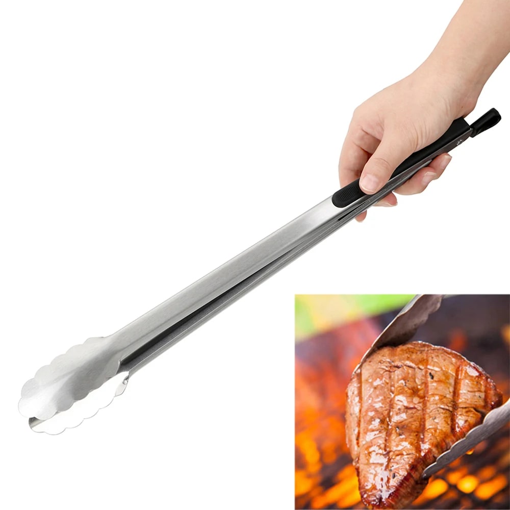 Stainless Steel BBQ Tongs 450mm Grill, Barbecue and Kitchen Tongs