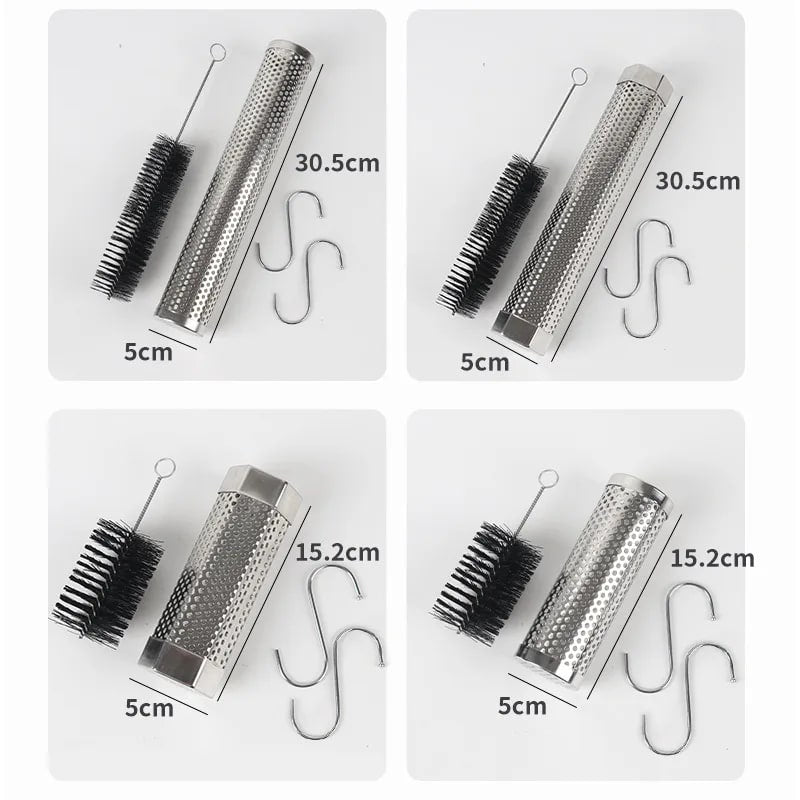 Stainless Steel BBQ Smoker Tube for Gas Grills, 6in or 12in - Hex 6in Hook Brush