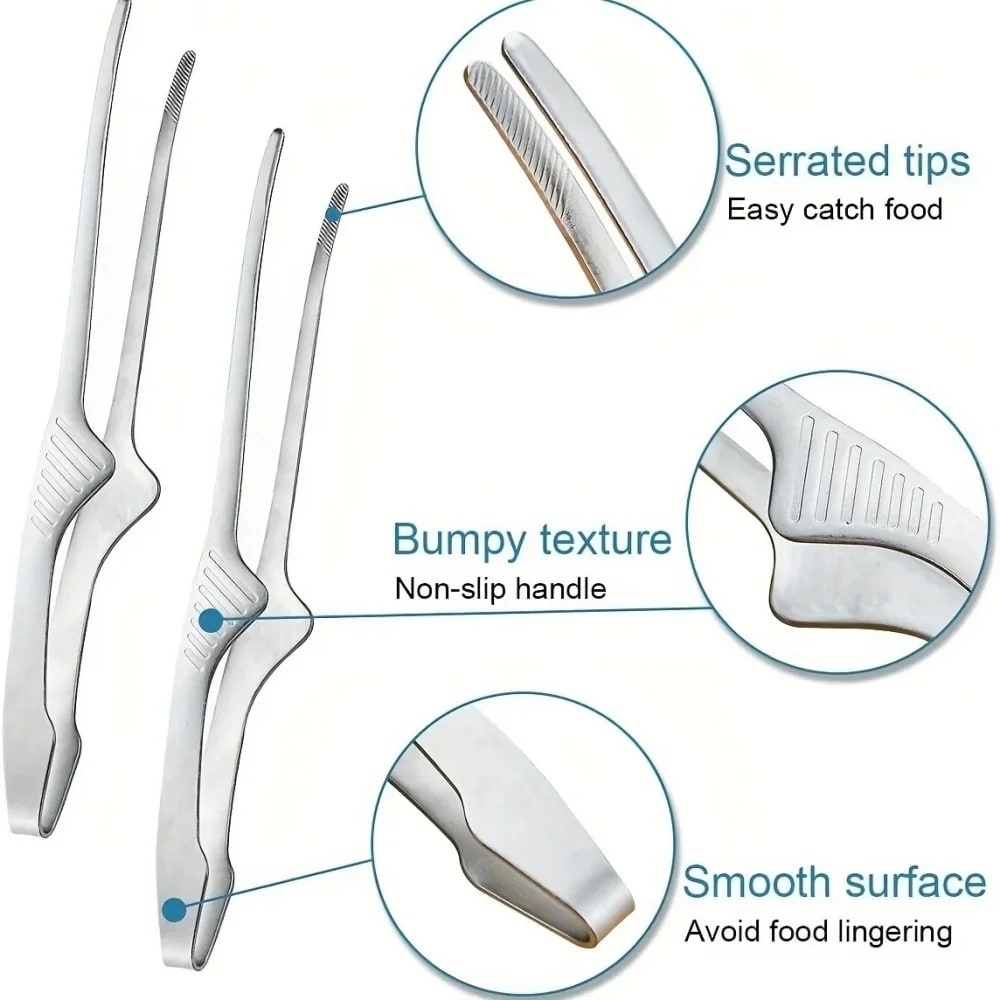 Stainless Steel BBQ Tongs with Serrated Tips for Grilling, Serving and Salad