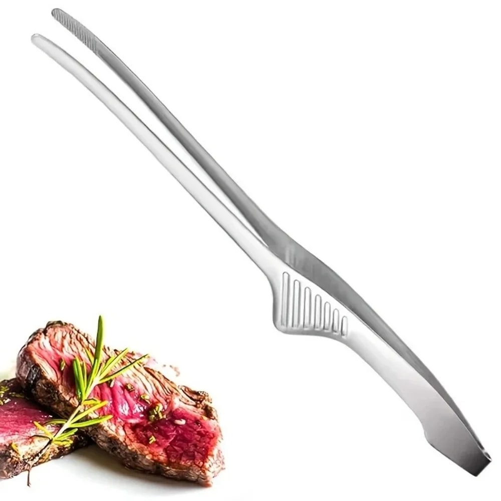 Stainless Steel BBQ Tongs with Serrated Tips for Grilling, Serving and Salad