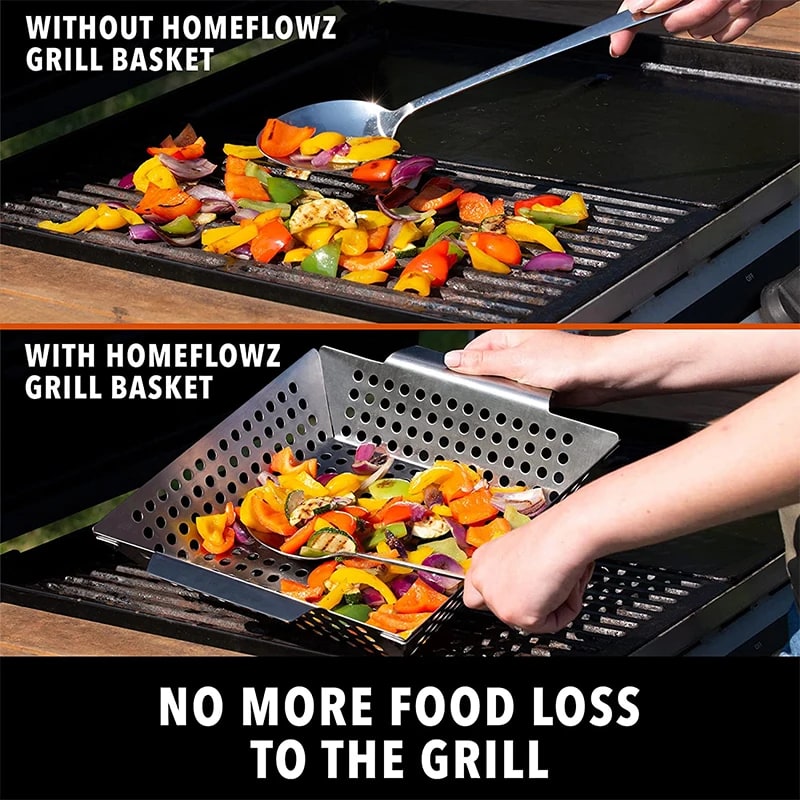 Stainless Steel Grill Basket for Vegetables, Charcoal or Gas BBQ, 8 or 12 Inch, JT58