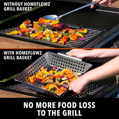 Stainless Steel Grill Basket for Vegetables, Charcoal or Gas BBQ, 8 or 12 Inch, JT58