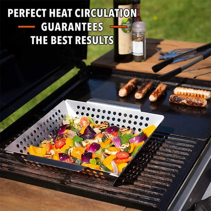 Stainless Steel Grill Basket for Vegetables, Charcoal or Gas BBQ, 8 or 12 Inch, JT58