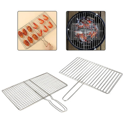 Stainless Steel BBQ Grilling Basket for Fish and Meat, Foldable, 24 x 35cm or 24 x 39cm