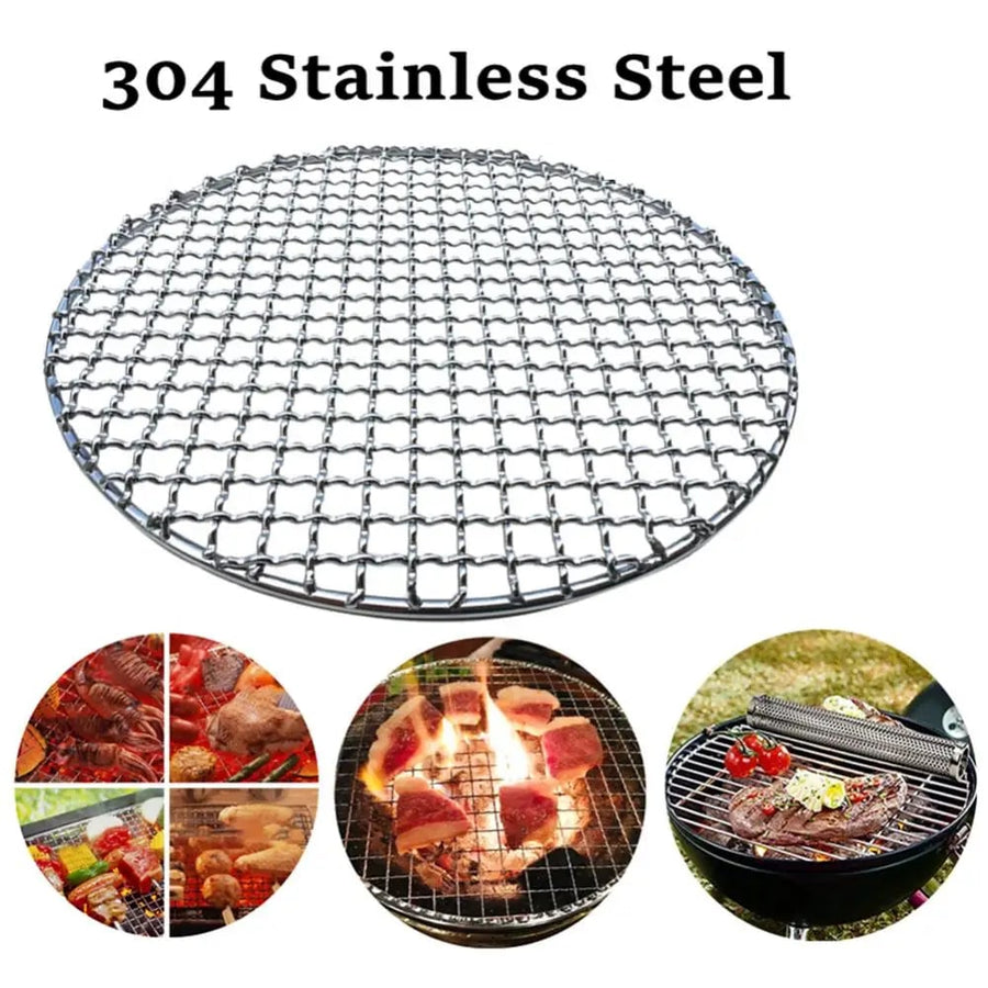 Round Metal BBQ Grill Mesh Pan, Non-Stick Barbecue Roasting Rack, 15-38cm