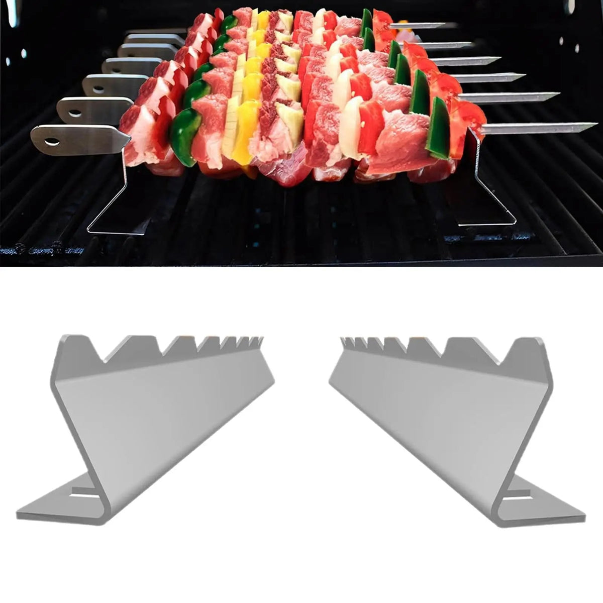 Stainless Steel BBQ Skewer Rack Set, 35cm Supports for Kebab Grilling
